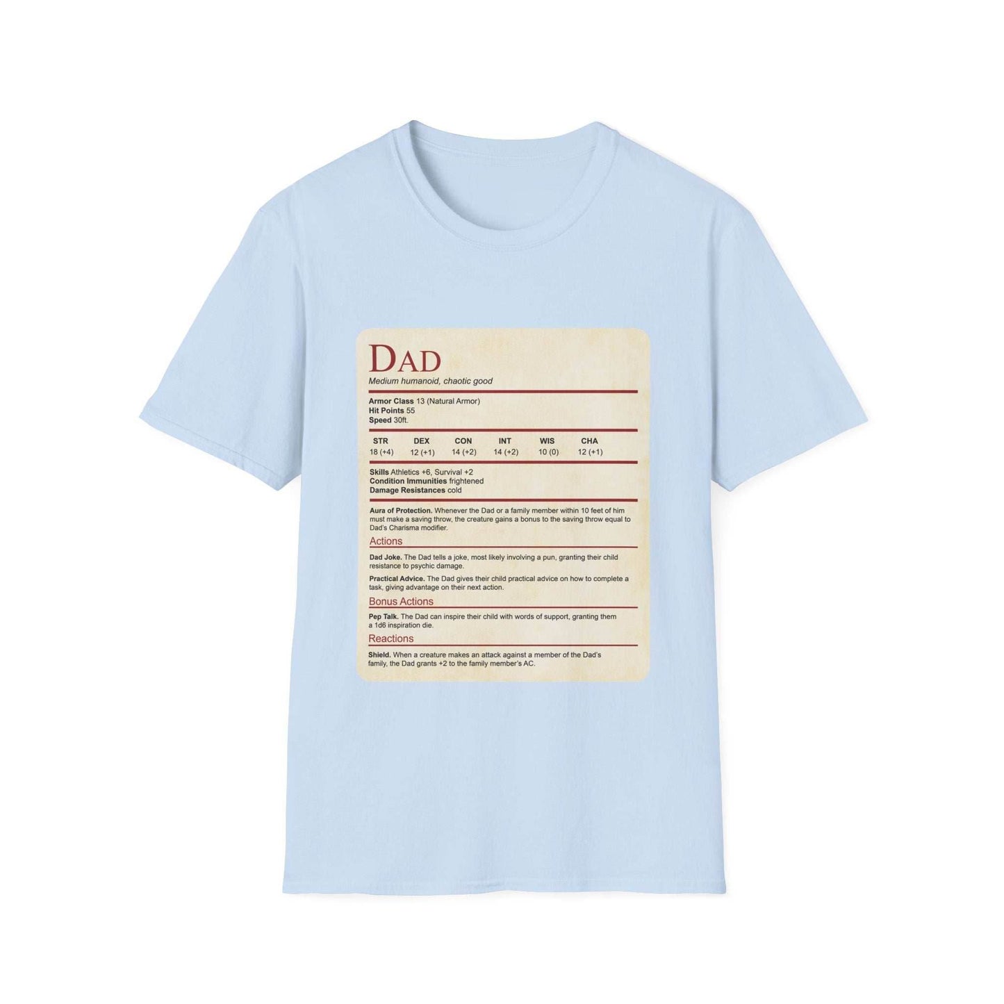 DnD Dad Shirt With Stat Block - Light Blue / S