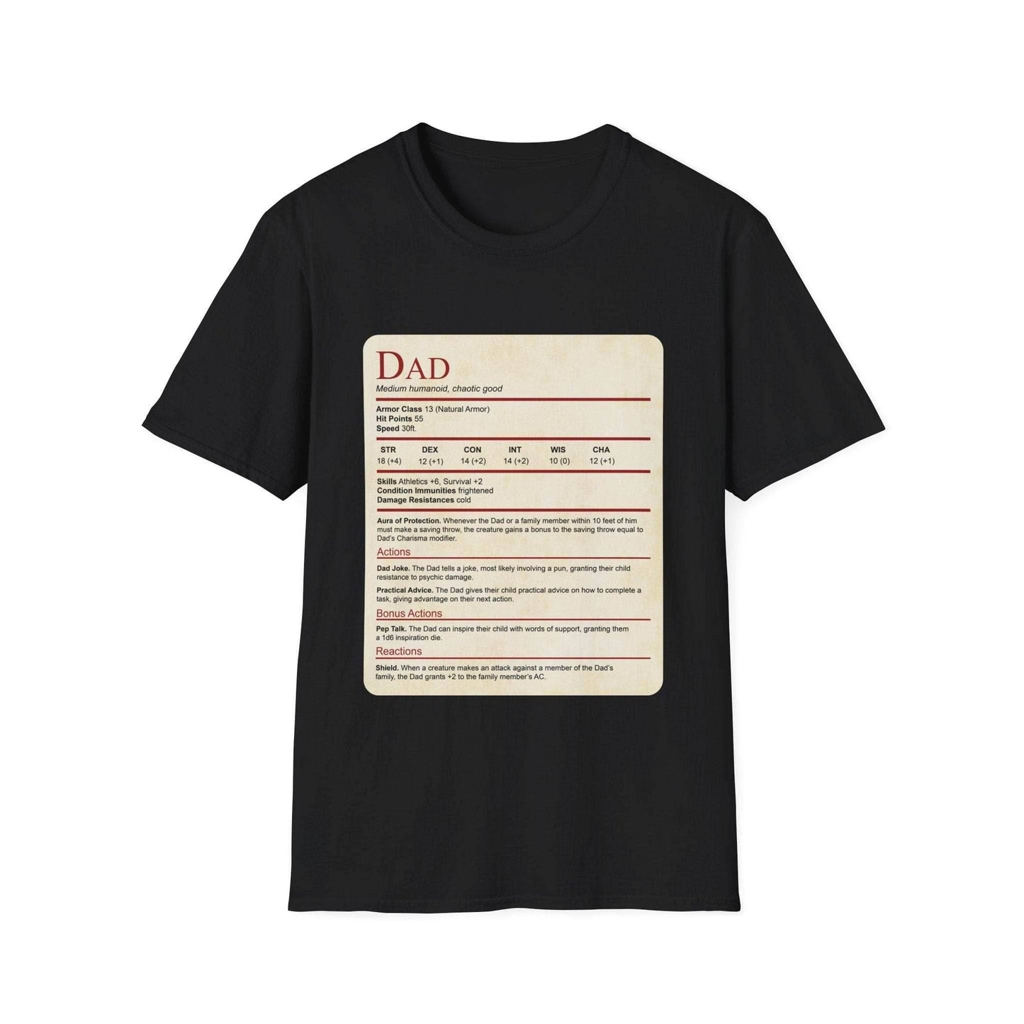DnD Dad Shirt With Stat Block - Black / XS