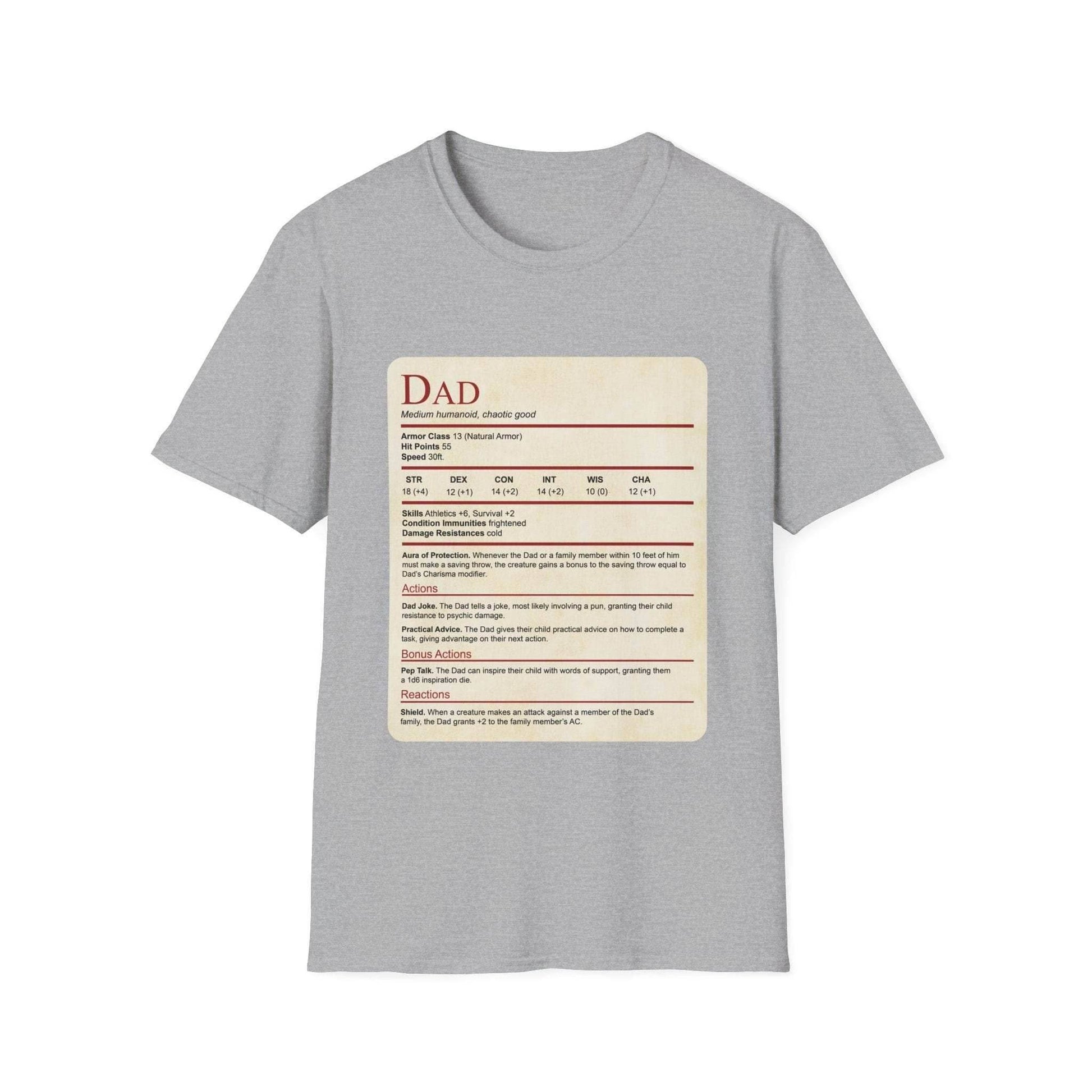 DnD Dad Shirt With Stat Block - Sport Grey / XS