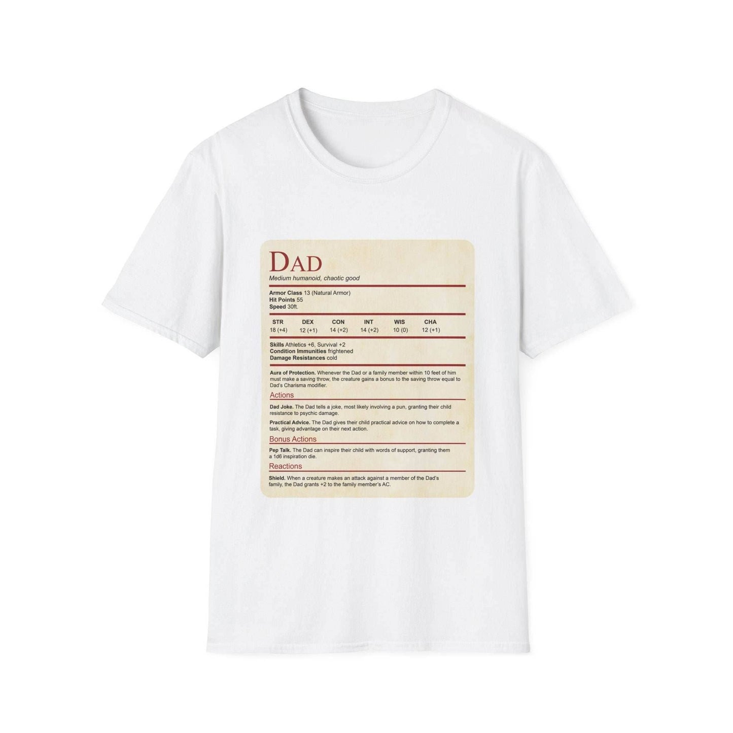 DnD Dad Shirt With Stat Block - White / XS
