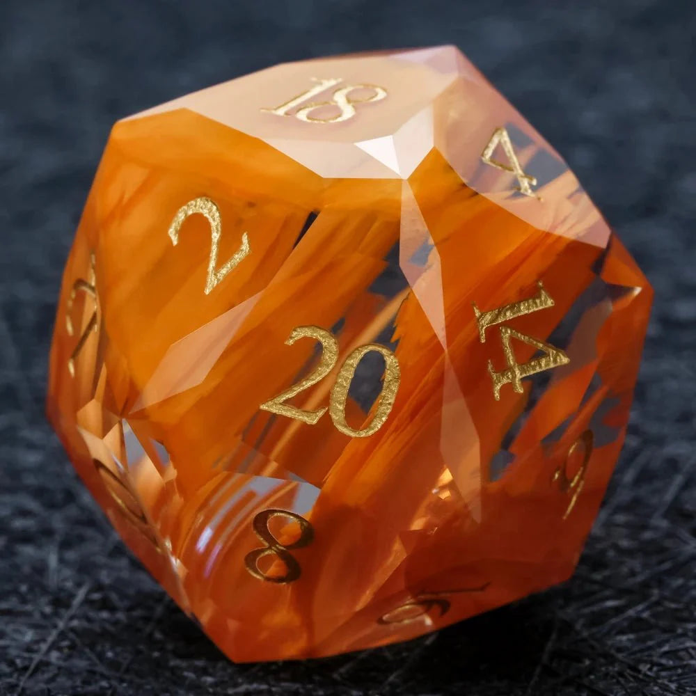 DND Dice | Diamond Cut Amber-Orange Glass Gemstone Dice Set