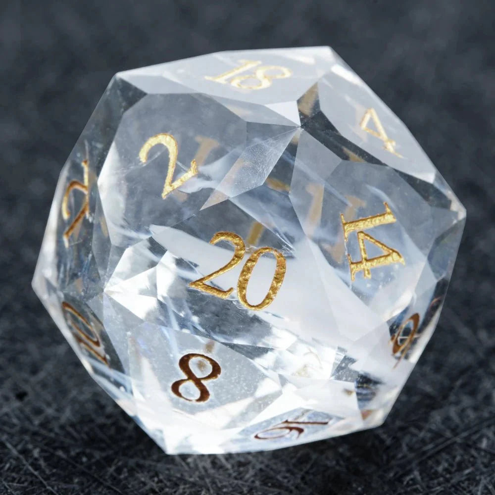 DND Dice-Diamond Cut Crystal Clear Glass Gemstone Dice Set