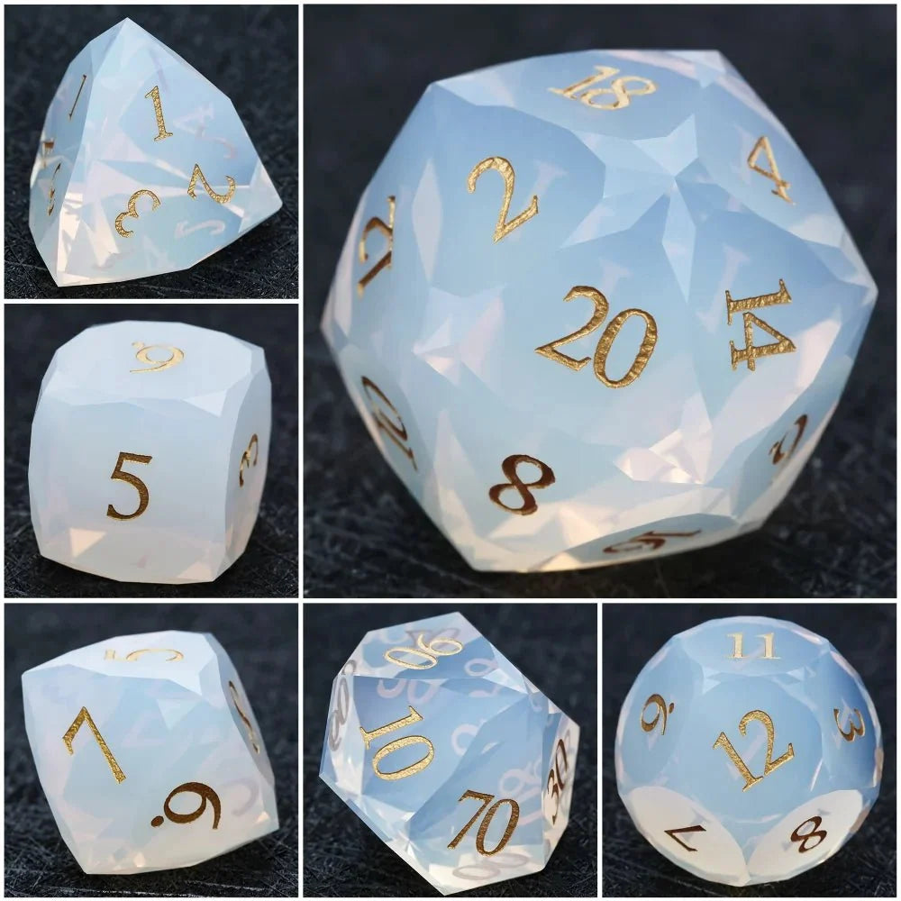 Bear Dice DND Multi-Sided Engraved Glass Gemstone Dice Set