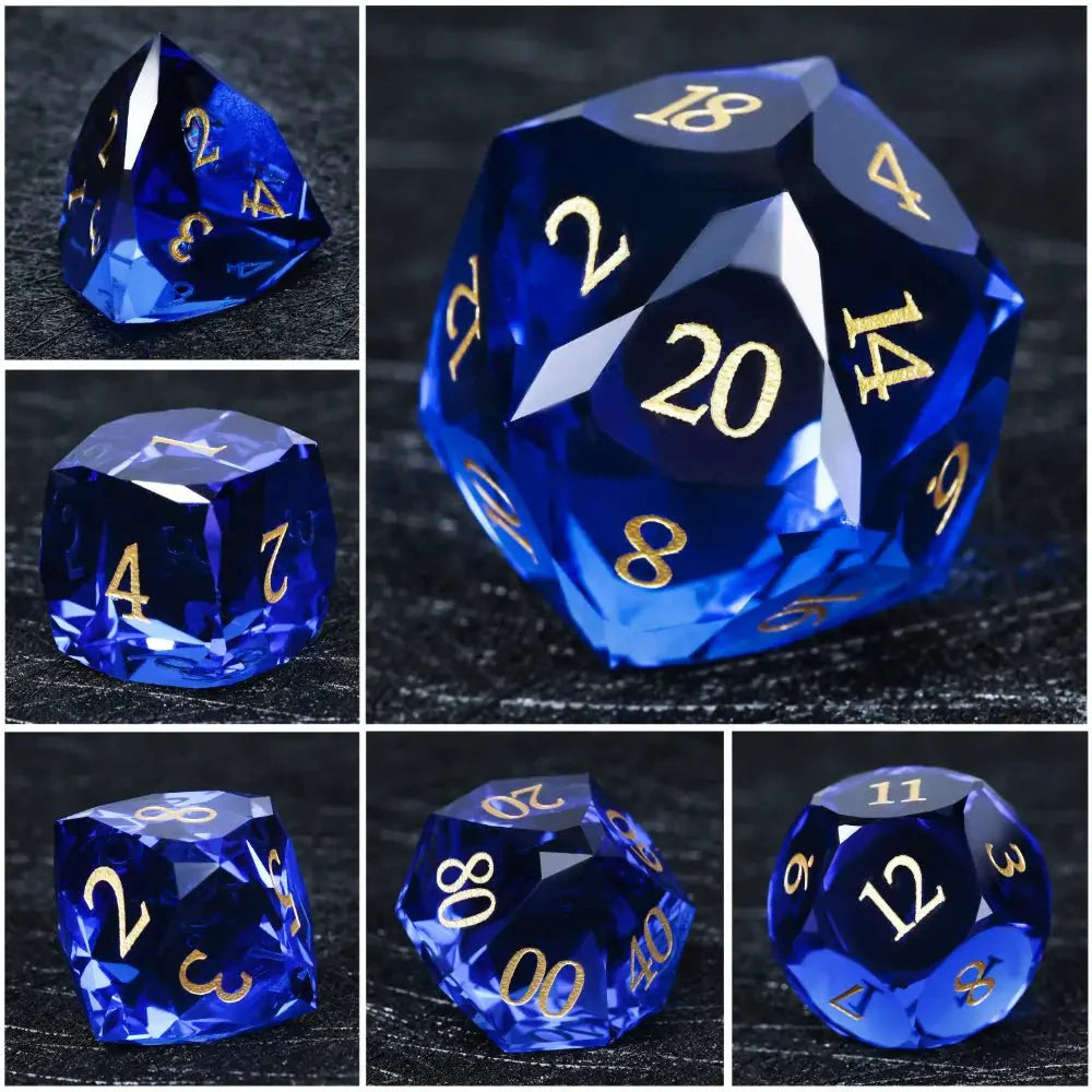 DND Dice - Diamond Cut Sapphire Multi-Sided Dice Set