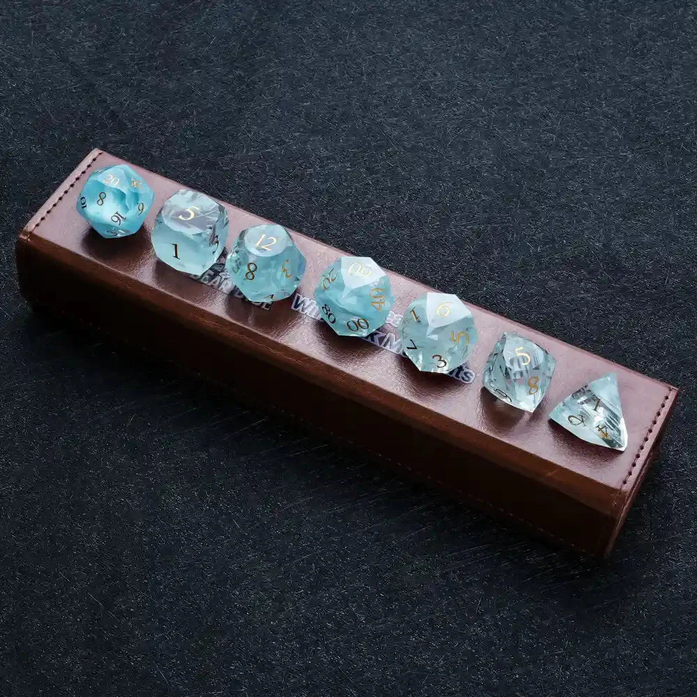 DND Dice | Diamond-cut sky blue transparent glass dice set
