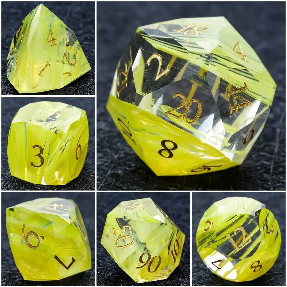 DND Dice | Diamond Cut Yellow-Green Glass Gemstone Dice Set