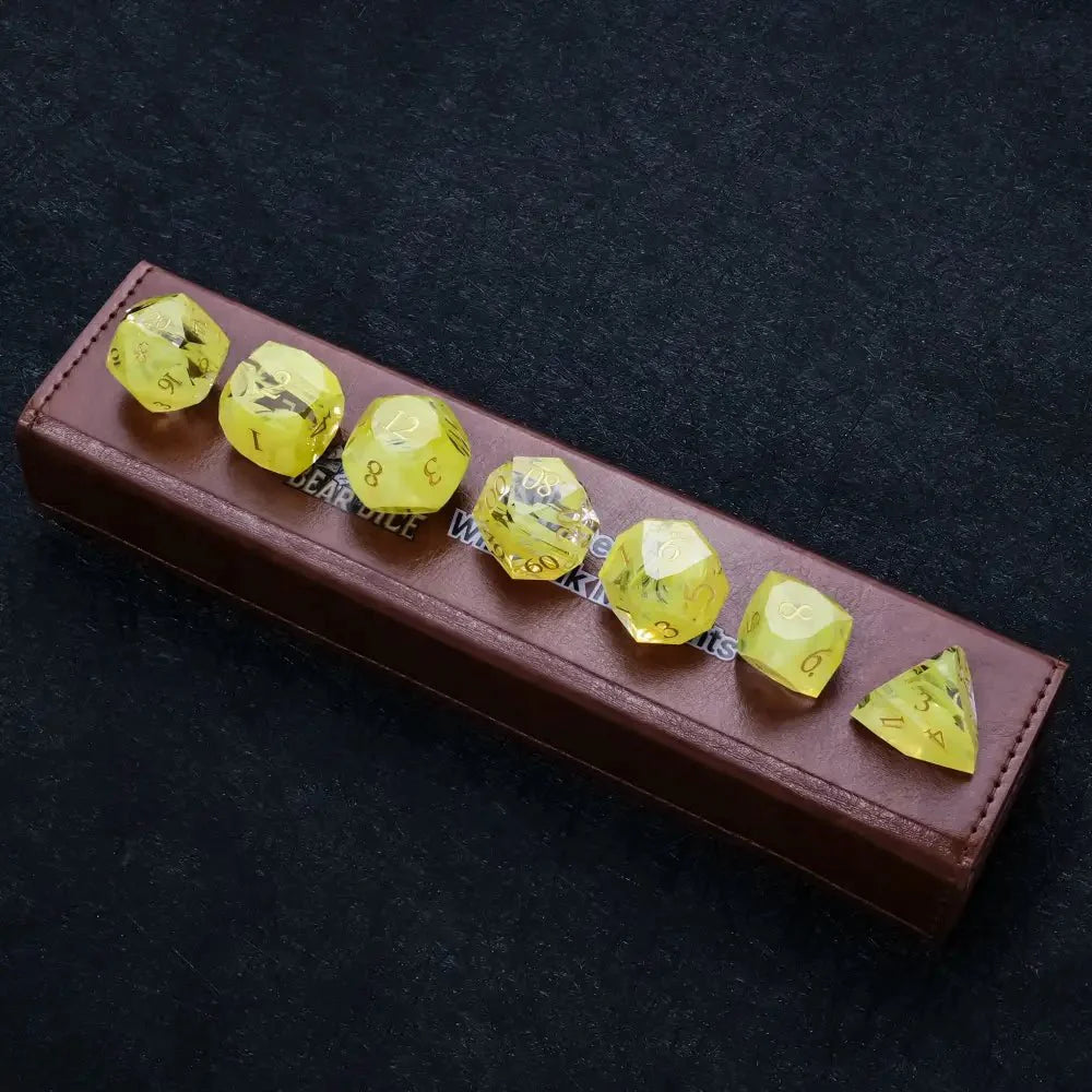 DND Dice | Diamond Cut Yellow-Green Glass Gemstone Dice Set