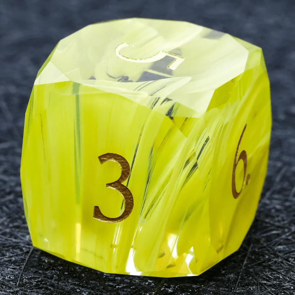 DND Dice | Diamond Cut Yellow-Green Glass Gemstone Dice Set