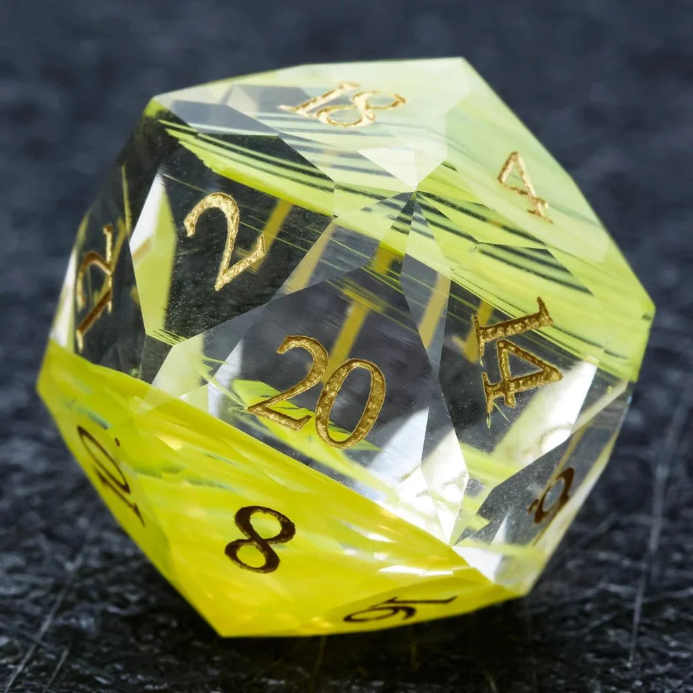 DND Dice | Diamond Cut Yellow-Green Glass Gemstone Dice Set