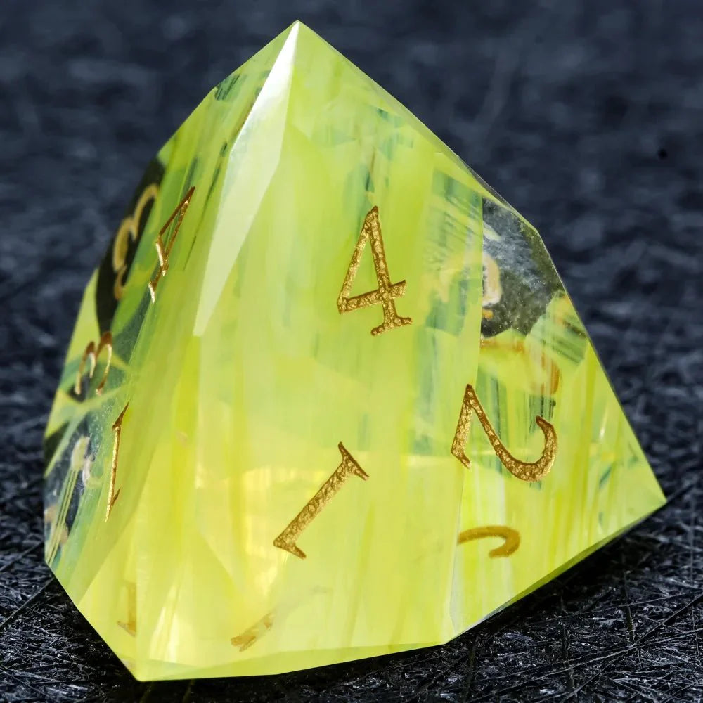DND Dice | Diamond Cut Yellow-Green Glass Gemstone Dice Set