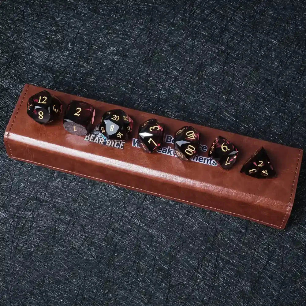DND Dice - Engraved Gold Numbered Ruby Multi-Sided Dice Set