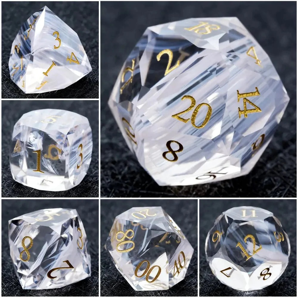 Bear Dice DND Multi-Sided Engraved Glass Gemstone Dice Set