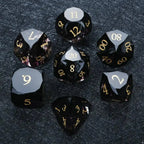 Black Polyhedral Glass DND Dice Set + Gold Numerals