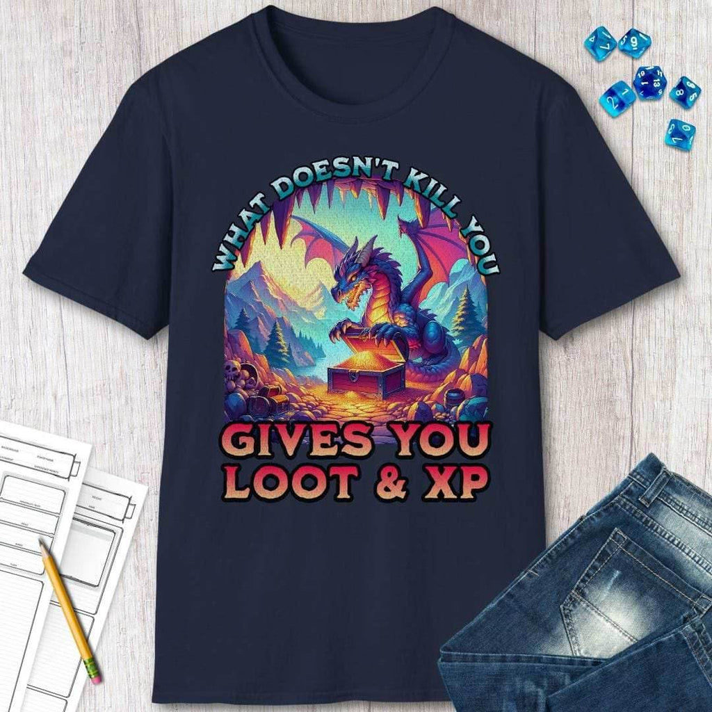 DnD Dragon Shirt - What Doesn't Kill You Gives You Loot & XP - Navy / S