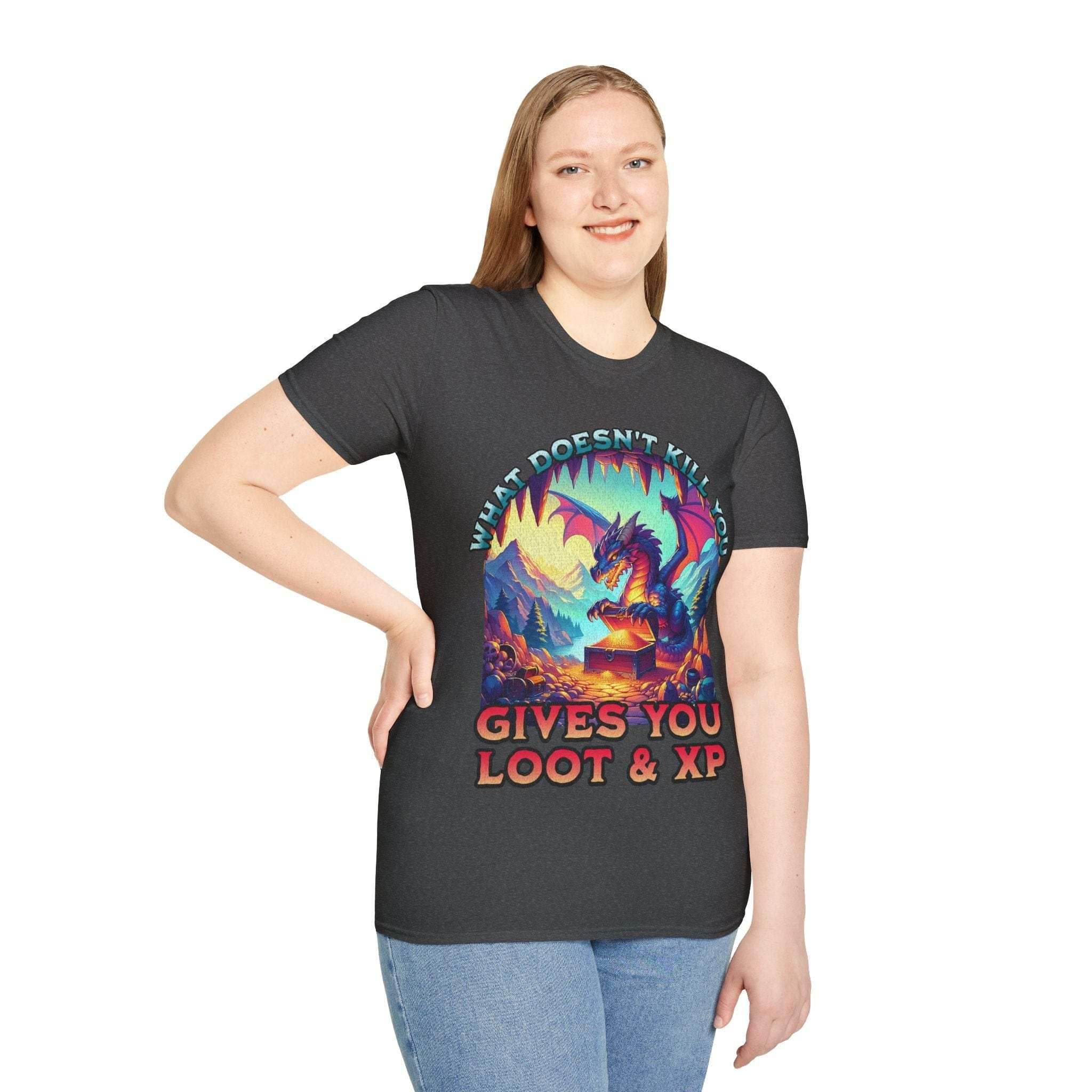 DnD Dragon Shirt - What Doesn't Kill You Gives You Loot & XP - Navy / S