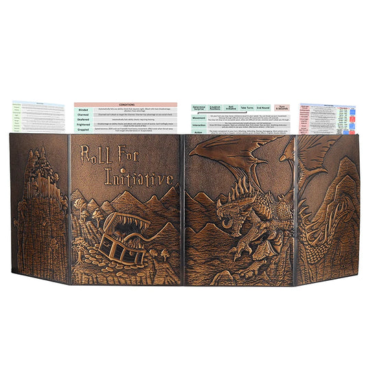 DND Dungeon Master Screen Faux Leather Embossed Dragon & Mimic, Four-Panel with Pockets DM Screen for Dungeons and Dragon