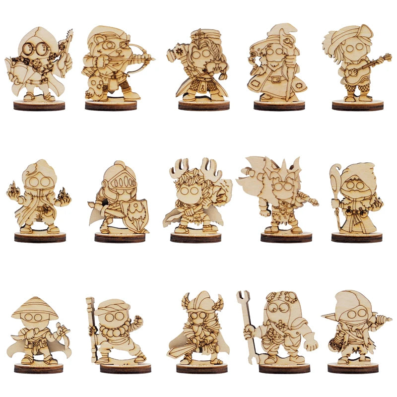 DND Fantasy Miniatures 14 Cute Character Classes Set 2.5D Wood Laser Cut Figures 28mm Scale