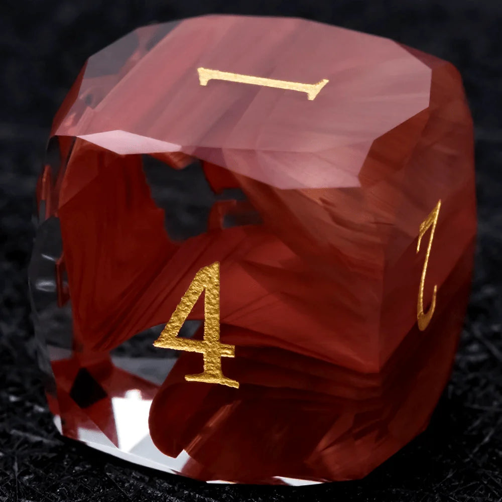 DND Gem Dice Set Crystal Flame Red Glass Diamond Cut Gold Digital RPG Dice