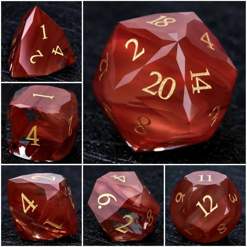 Bear Dice DND Multi-Sided Engraved Glass Gemstone Dice Set