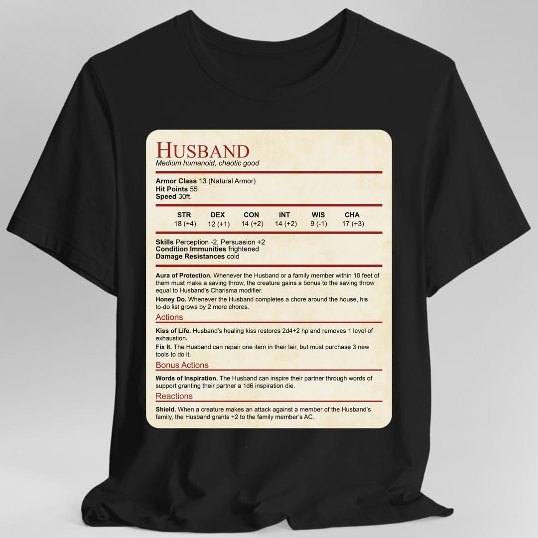 DnD Husband Stat Block T-Shirt