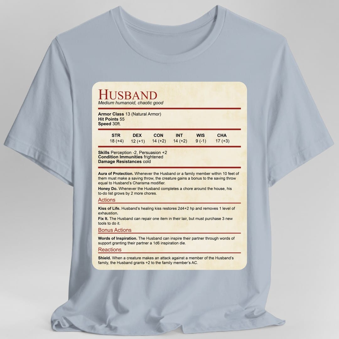 DnD Husband Stat Block T-Shirt