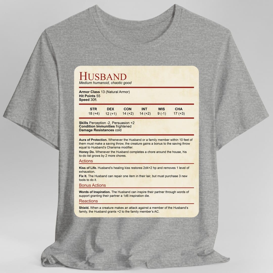 DnD Husband Stat Block T-Shirt