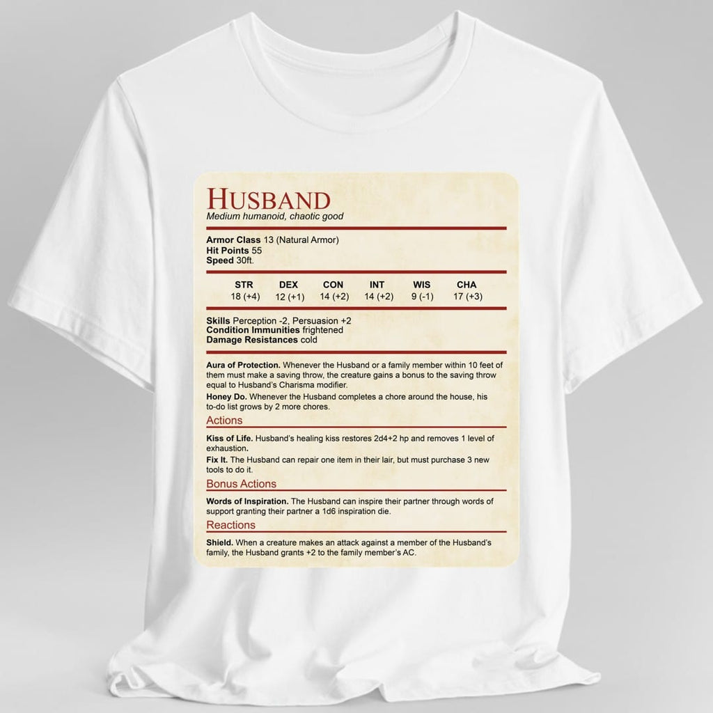 DnD Husband Stat Block T-Shirt