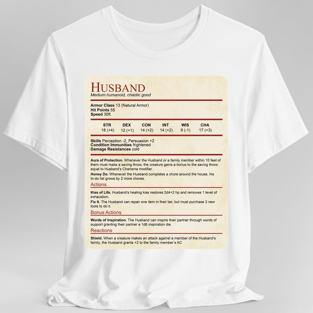 DnD Husband Stat Block T-Shirt