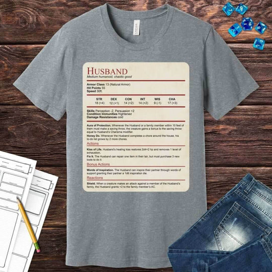 DnD Husband Stat Block T-Shirt - White / S