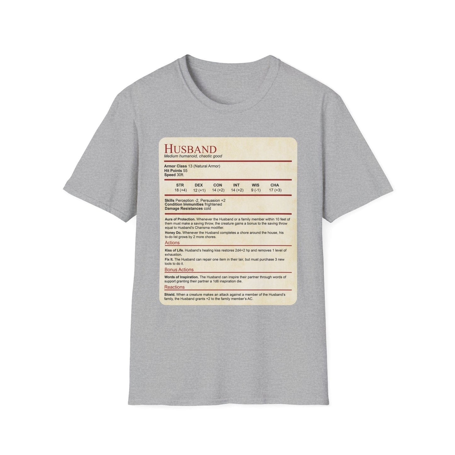 DnD Husband Stat Block T-Shirt