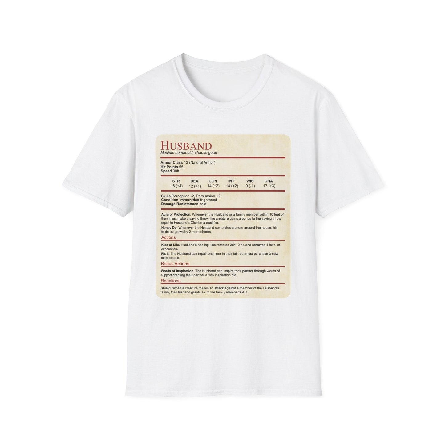 DnD Husband Stat Block T-Shirt