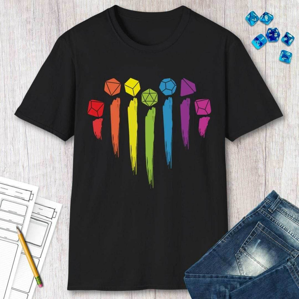 DnD Pride Shirt with Dice Rainbow - Black / S