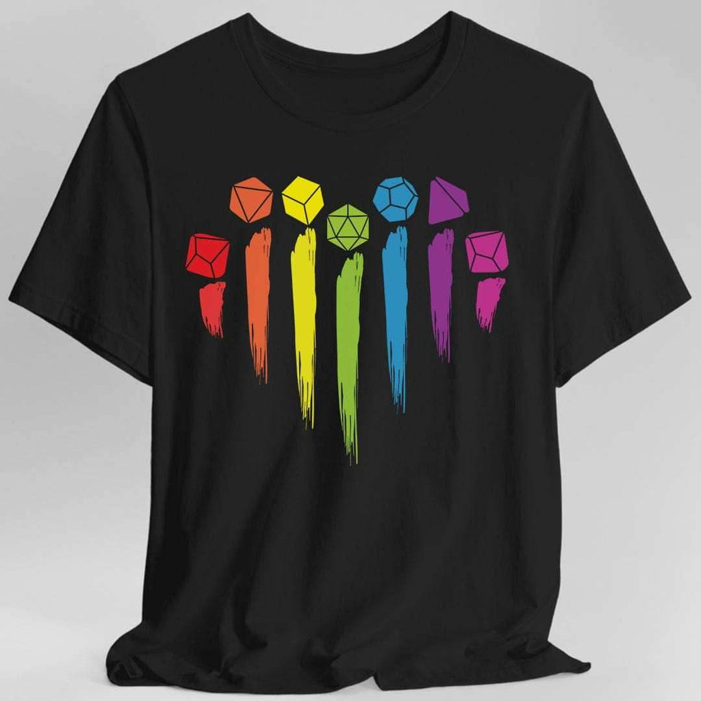 DnD Pride Shirt with Dice Rainbow - Black / S