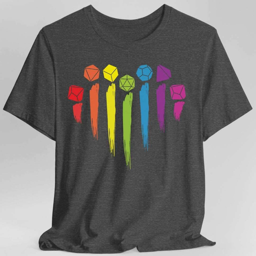 DnD Pride Shirt with Dice Rainbow - Dark Heather / S