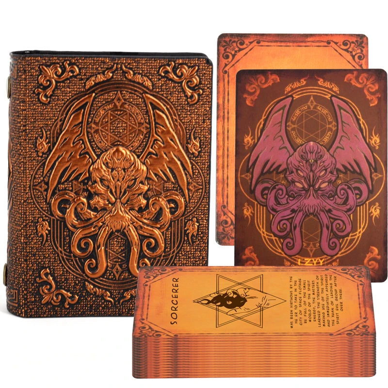 DND Spellcard Holder Cthulhu Embossed Hard Cover Spellbook Deck Case with 54 Blank Cards Tabletop Gaming Accessories