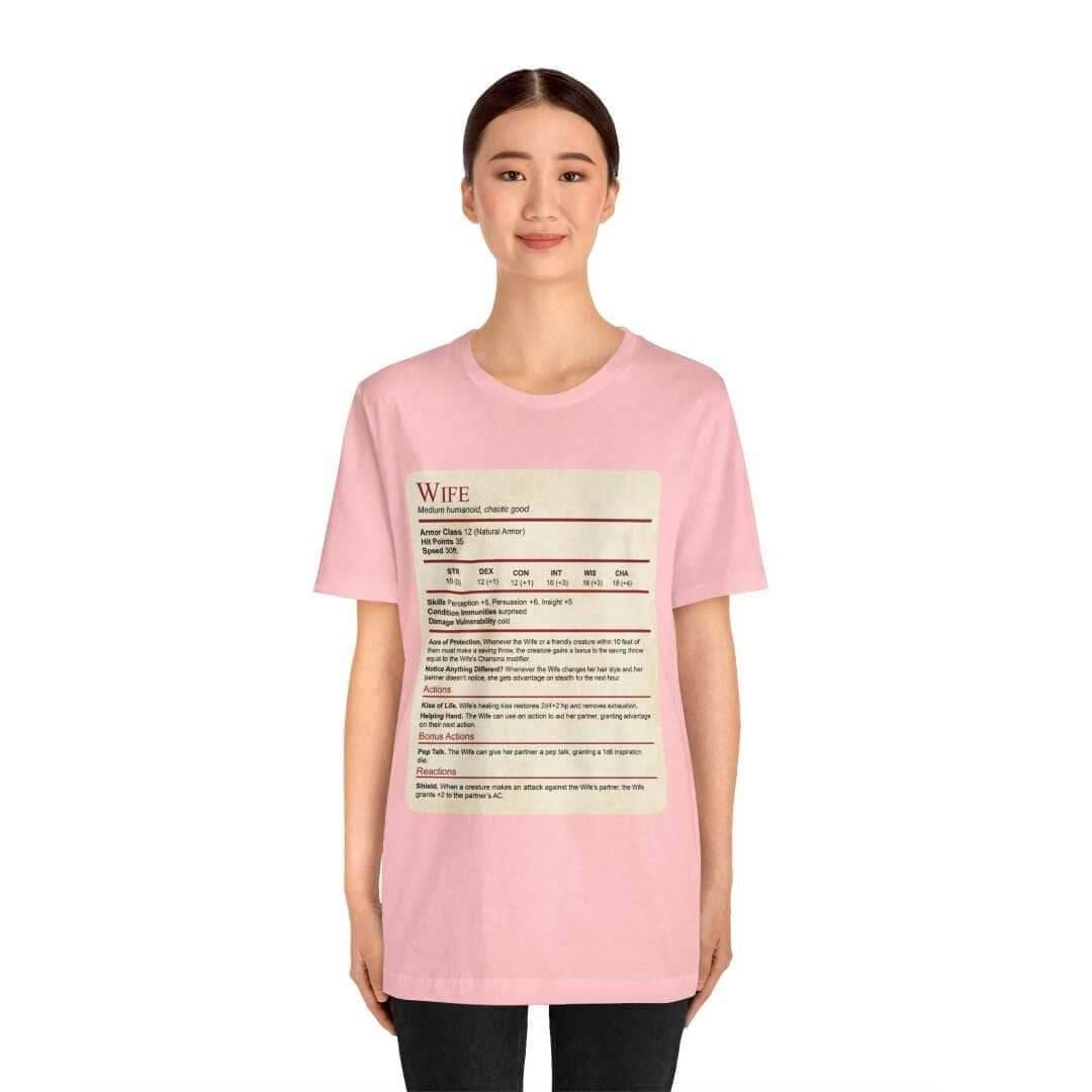 DnD Wife Stat Block T-Shirt - Pink / S