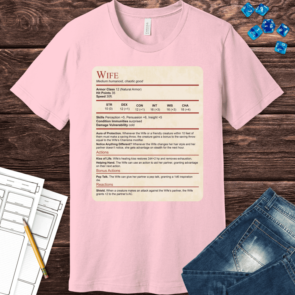 DnD Wife Stat Block T-Shirt - Pink / S