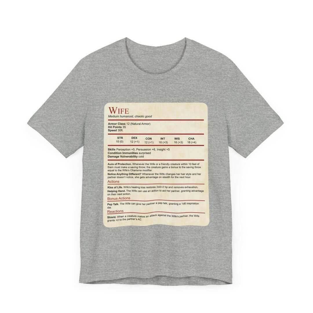 DnD Wife Stat Block T-Shirt - Athletic Heather / XS
