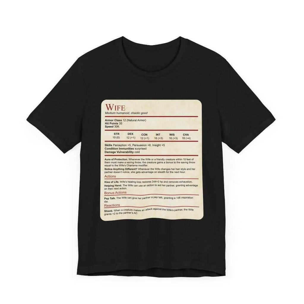 DnD Wife Stat Block T-Shirt - Black / XS