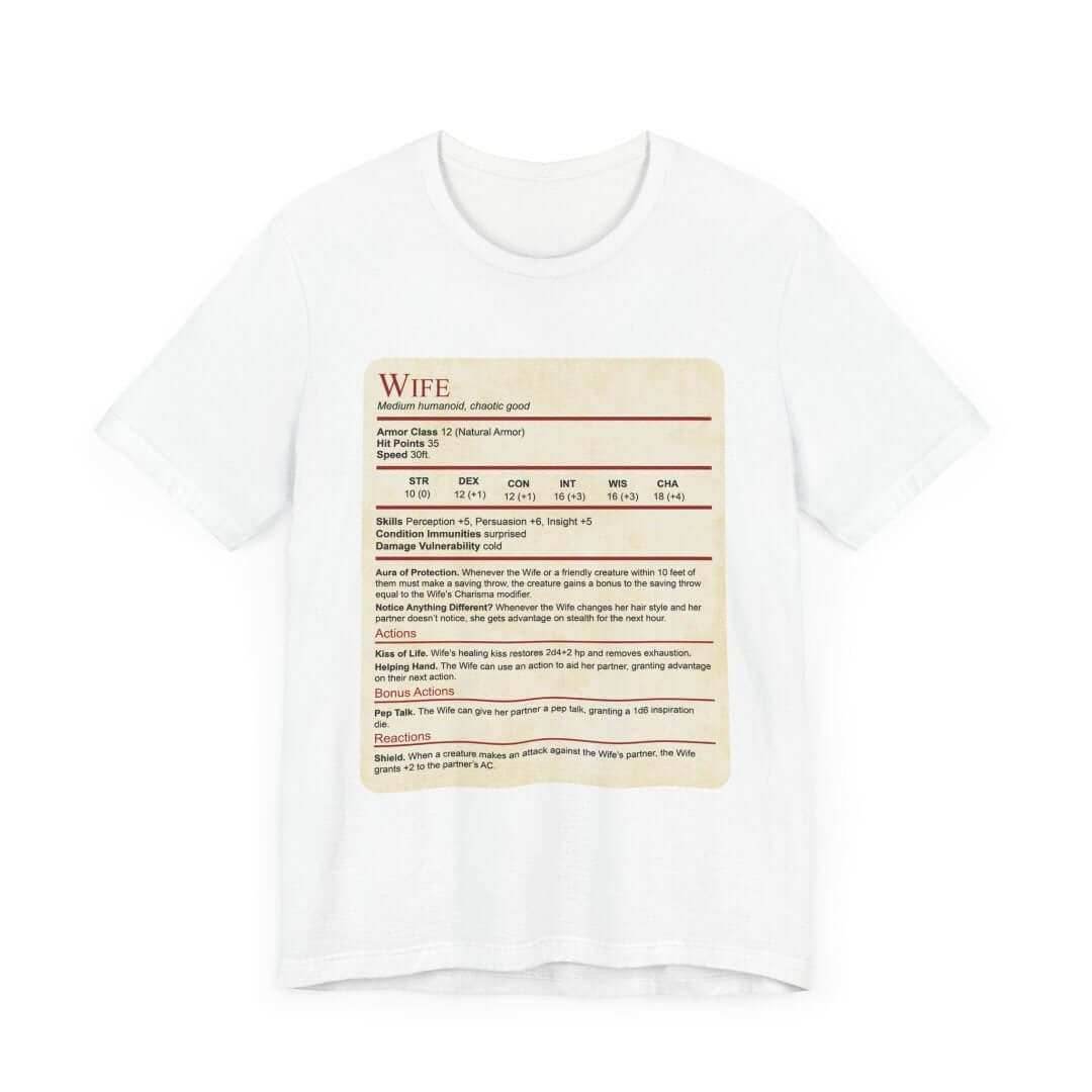 DnD Wife Stat Block T-Shirt - White / S