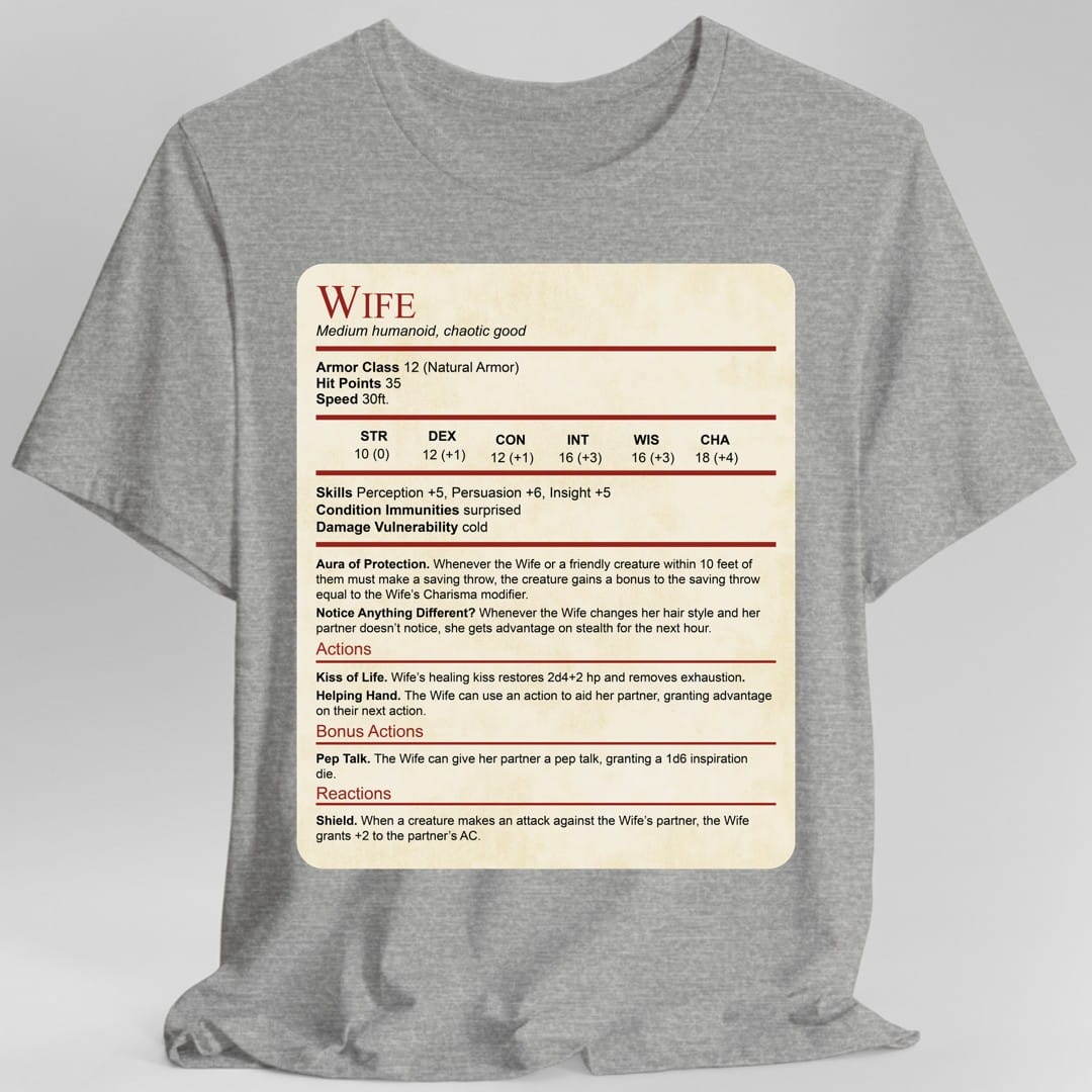 DnD Wife Stat Block T-Shirt