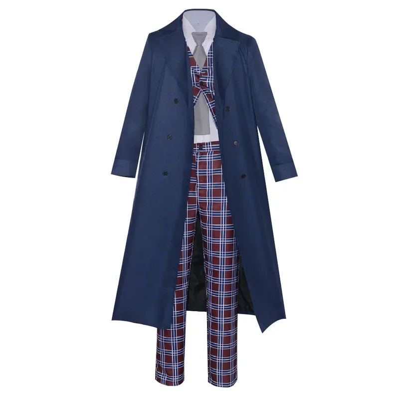 Doctor David Tennant Cosplay Who The Doctor Dark Blue Long Coat Plaid Vest Pant Suit Costume Fancy Halloween Uniform Outfits