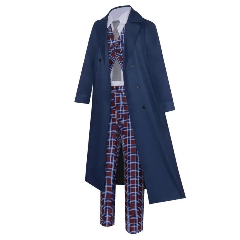 Doctor David Tennant Cosplay Who The Doctor Dark Blue Long Coat Plaid Vest Pant Suit Costume Fancy Halloween Uniform Outfits