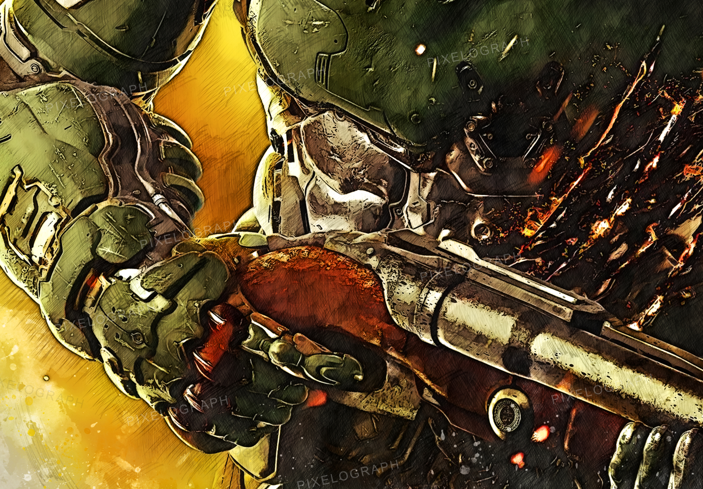 Doom Eternal, Doom digital, Doom Painting, Doom video game, Doom PS game art, Doom video game digital print, Doom first-person shooter, HQ