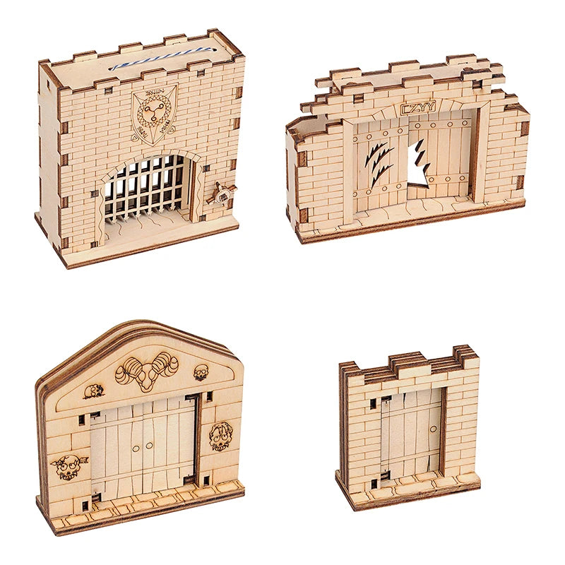 Door & Portcullis Gate Miniatures (Set of 4) Wooden Laser Cut Open and Closed Fantasy Terrain 28mm Scale for  Tabletop RPG