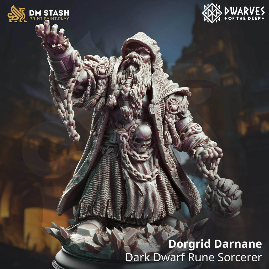 Dorgrid Darnane, Dark Dwarf Rune Sorcerer - 32mm Scale