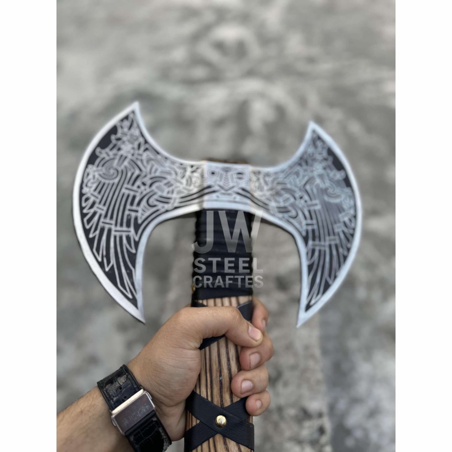 Hand-Engraved Double-Headed Nordic Inspired Decorative Axe