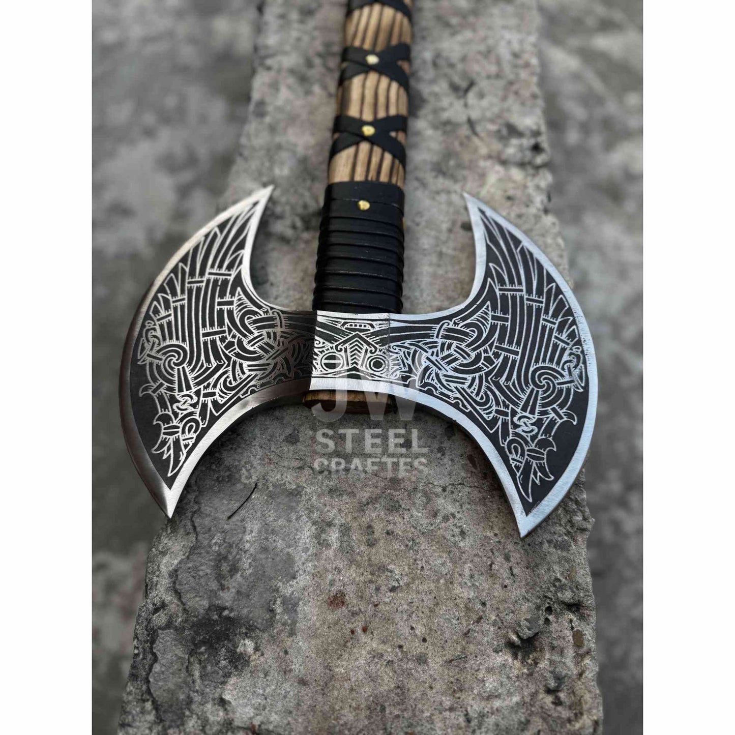 Hand-Engraved Double-Headed Nordic Inspired Decorative Axe