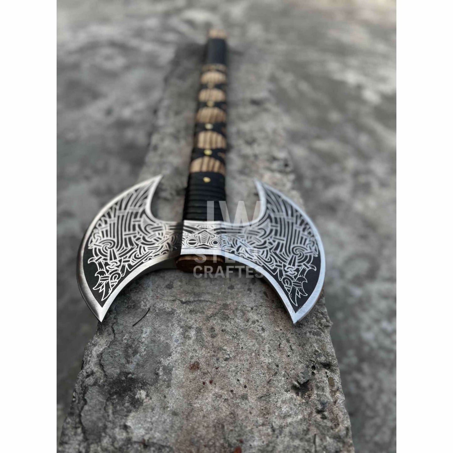 Hand-Engraved Double-Headed Nordic Inspired Decorative Axe