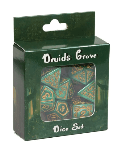 Druid Green Marble Pattern Dice | Green Dice w/Gold Art 7-Dice Set - 
